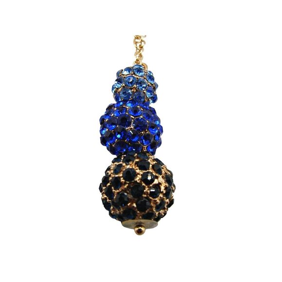 Three Ball Blue Black Rhinestone Pendant Necklace Gold Tone Disco Crafts Jewelry - Picture 4 of 9